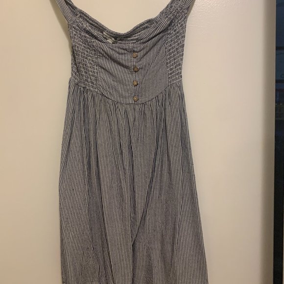 AE Pinstripe Tie Shoulder Blue Mini Dress - Picture 2 of 4